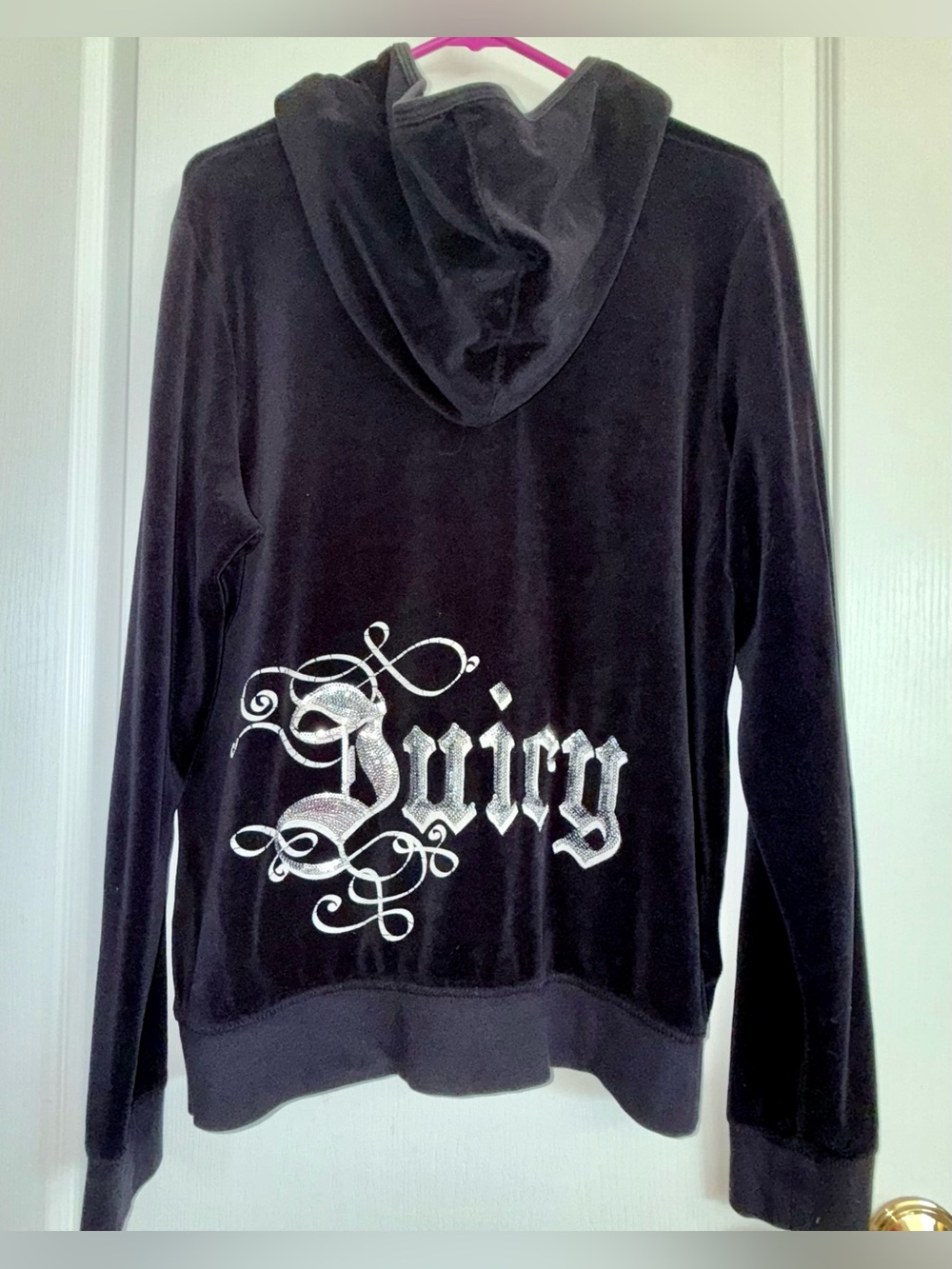 Juicy Couture Black Velour Rhinestone Zip-Up Hoodie 1X Jacket